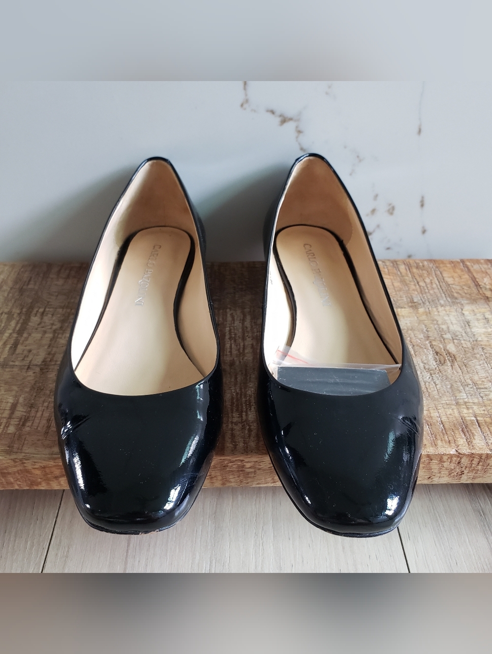 Carlo Pazolini Italian Flats Patent Black Low Heel Ballet Slips Gold Trim Sz 36 - Picture 2 of 11
